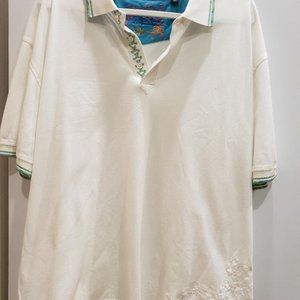 Men's White Short Sleeve Embroidered Hints Tropical Shirt - Size 4L